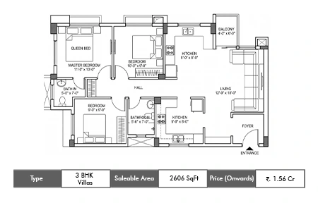 CCS Amor Lucknow 3 BHK floor plan, 2606 sq ft carpet area